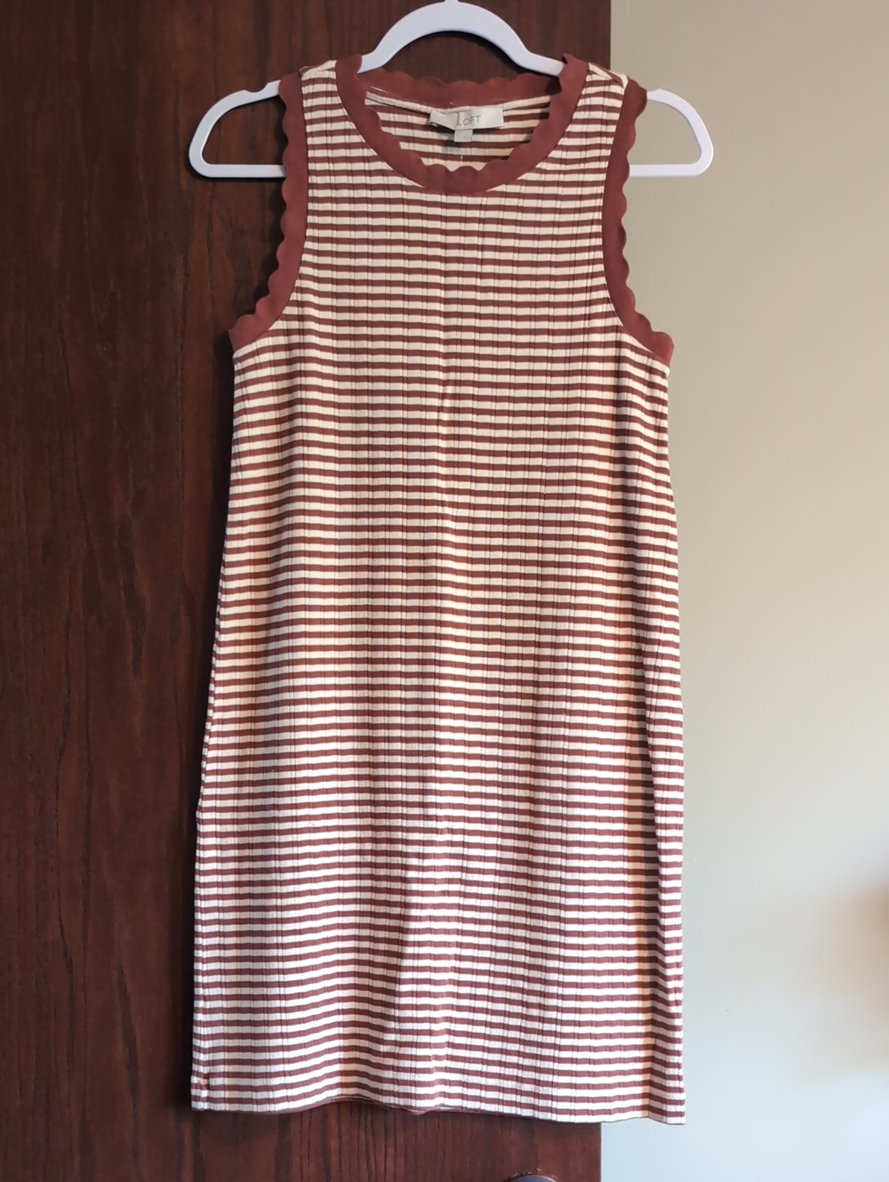 Loft Ribbed Stripe Scallop Tank Dress